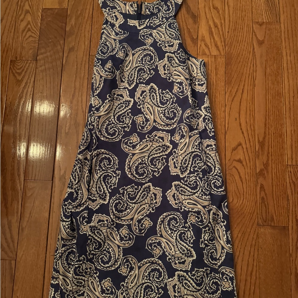 Navy and White Paisley Halter Dress